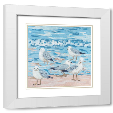 Seagull Birds II White Modern Wood Framed Art Print with Double Matting by Wang, Melissa