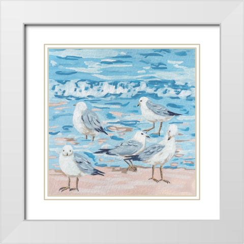 Seagull Birds II White Modern Wood Framed Art Print with Double Matting by Wang, Melissa