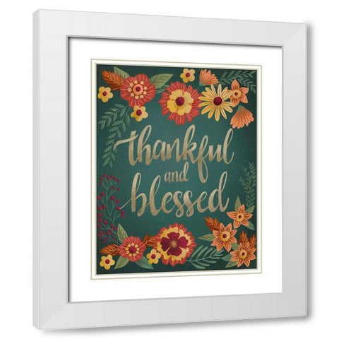 Autumn Flowers Thankful I White Modern Wood Framed Art Print with Double Matting by Moore, Regina