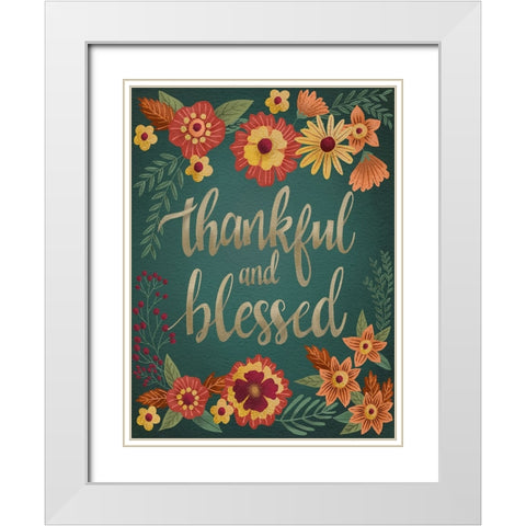 Autumn Flowers Thankful I White Modern Wood Framed Art Print with Double Matting by Moore, Regina