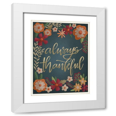 Autumn Flowers Thankful II White Modern Wood Framed Art Print with Double Matting by Moore, Regina