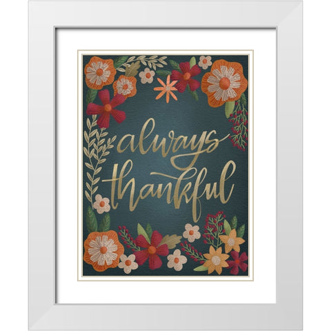 Autumn Flowers Thankful II White Modern Wood Framed Art Print with Double Matting by Moore, Regina