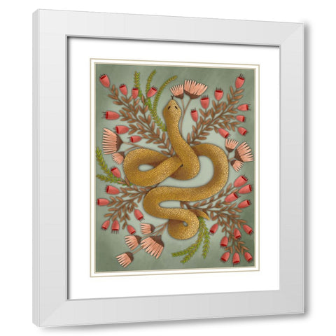 Snake In The Flowers I White Modern Wood Framed Art Print with Double Matting by Moore, Regina