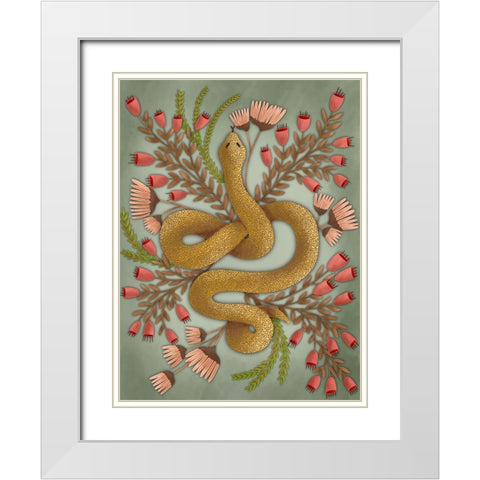 Snake In The Flowers I White Modern Wood Framed Art Print with Double Matting by Moore, Regina