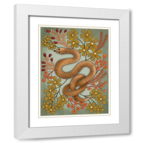 Snake In The Flowers II White Modern Wood Framed Art Print with Double Matting by Moore, Regina
