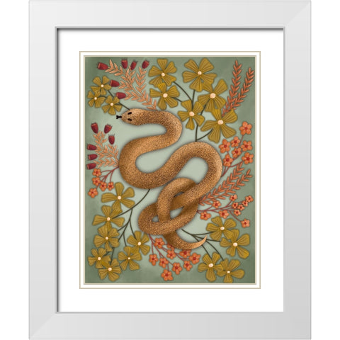 Snake In The Flowers II White Modern Wood Framed Art Print with Double Matting by Moore, Regina