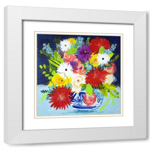 Summer Bouquet With Blue Vase II White Modern Wood Framed Art Print with Double Matting by Hampe, Shelley
