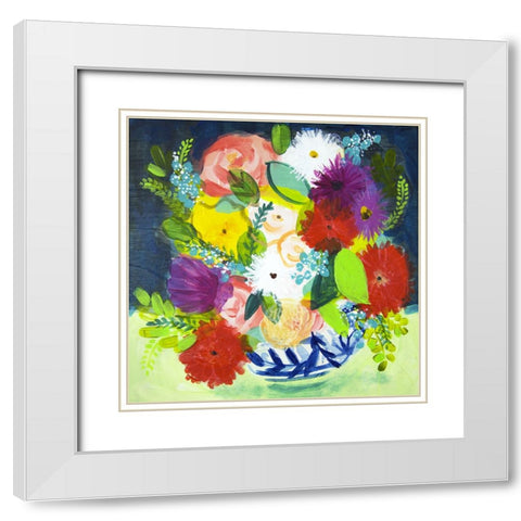 Summer Bouquet With Blue Vase III White Modern Wood Framed Art Print with Double Matting by Hampe, Shelley