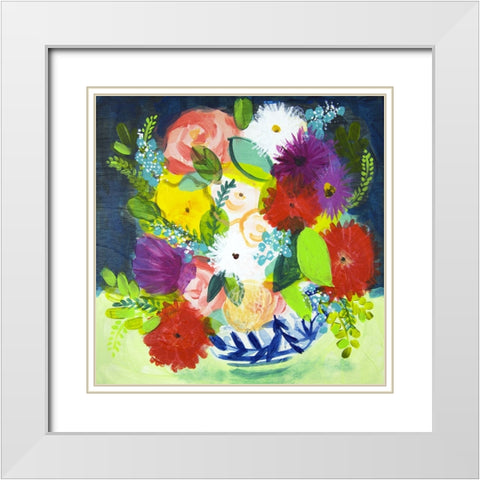 Summer Bouquet With Blue Vase III White Modern Wood Framed Art Print with Double Matting by Hampe, Shelley