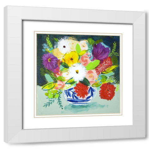 Summer Bouquet With Blue Vase IV White Modern Wood Framed Art Print with Double Matting by Hampe, Shelley