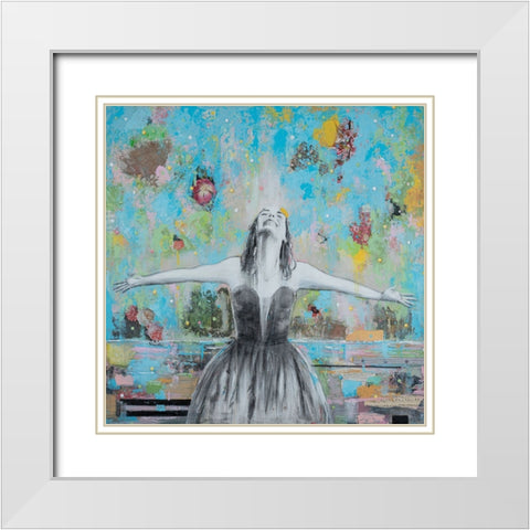 Happy Girl White Modern Wood Framed Art Print with Double Matting by Iafrate, Sandra