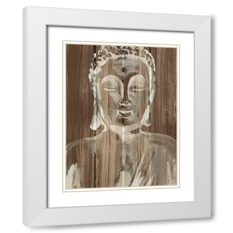 Buddha on Wood I White Modern Wood Framed Art Print with Double Matting by Warren, Annie