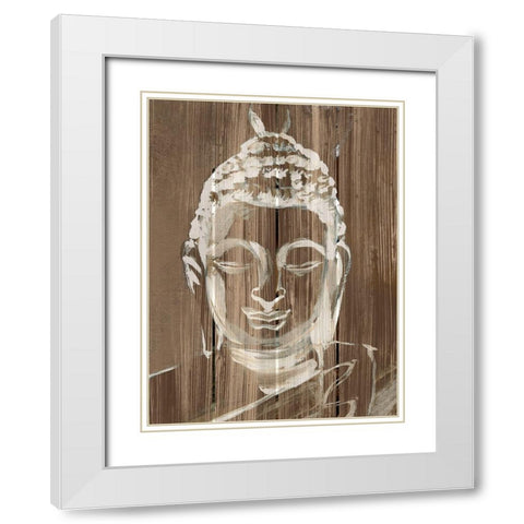 Buddha on Wood II White Modern Wood Framed Art Print with Double Matting by Warren, Annie