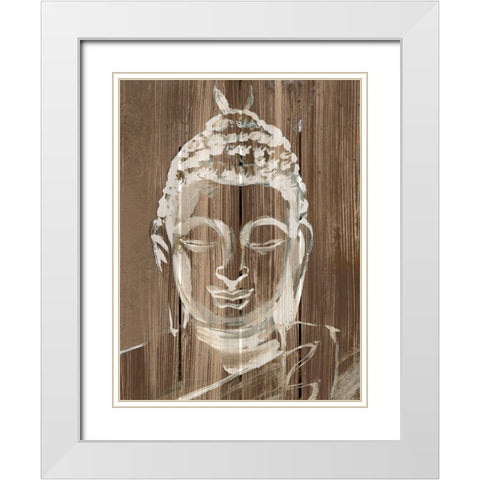 Buddha on Wood II White Modern Wood Framed Art Print with Double Matting by Warren, Annie