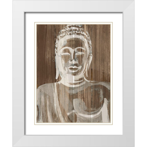 Buddha on Wood III White Modern Wood Framed Art Print with Double Matting by Warren, Annie