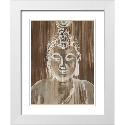 Buddha on Wood IV White Modern Wood Framed Art Print with Double Matting by Warren, Annie