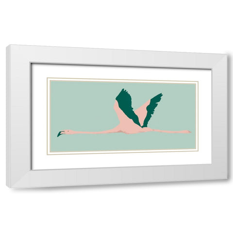 Sherbet Flamingos I White Modern Wood Framed Art Print with Double Matting by Warren, Annie