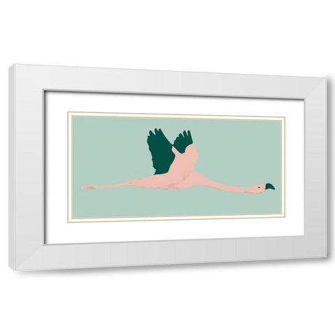 Sherbet Flamingos II White Modern Wood Framed Art Print with Double Matting by Warren, Annie