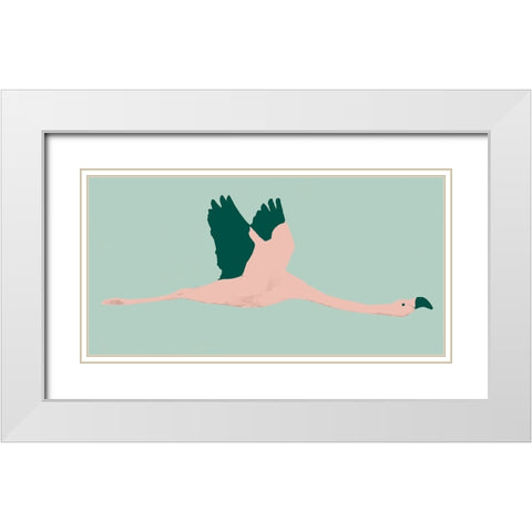 Sherbet Flamingos II White Modern Wood Framed Art Print with Double Matting by Warren, Annie