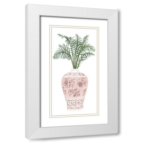 Palms in Pastel Vase II White Modern Wood Framed Art Print with Double Matting by Wang, Melissa