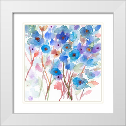 Blue Wildflowers White Modern Wood Framed Art Print with Double Matting by Quin, Marabeth