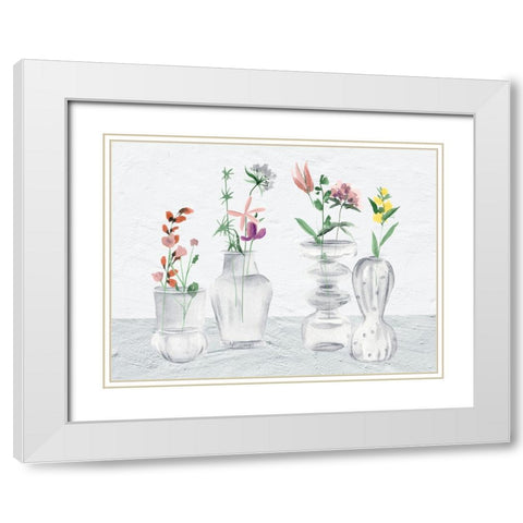 Wildflower And Vases I White Modern Wood Framed Art Print with Double Matting by Wang, Melissa