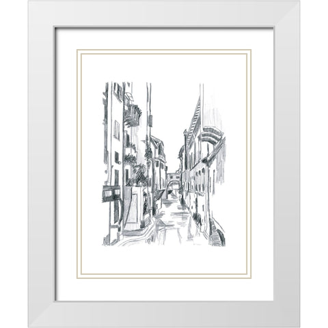 Canal Scene Sketch II White Modern Wood Framed Art Print with Double Matting by Vess, June Erica