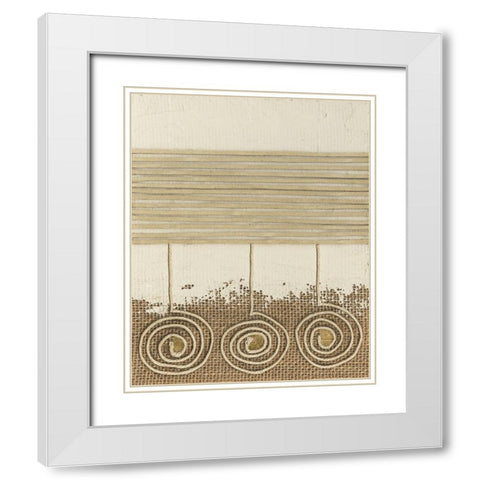 Golden Tribal Sign II White Modern Wood Framed Art Print with Double Matting by Saunders, Alonzo