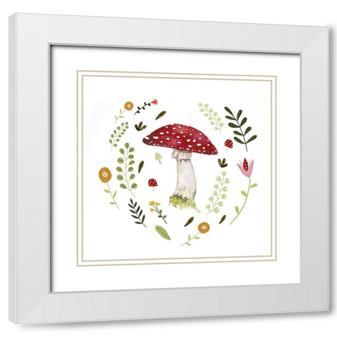 Folksy Mushrooms II White Modern Wood Framed Art Print with Double Matting by Barnes, Victoria