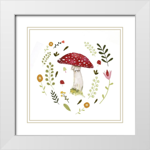 Folksy Mushrooms II White Modern Wood Framed Art Print with Double Matting by Barnes, Victoria