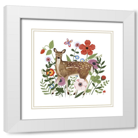 Spring Floral Critters I White Modern Wood Framed Art Print with Double Matting by Barnes, Victoria