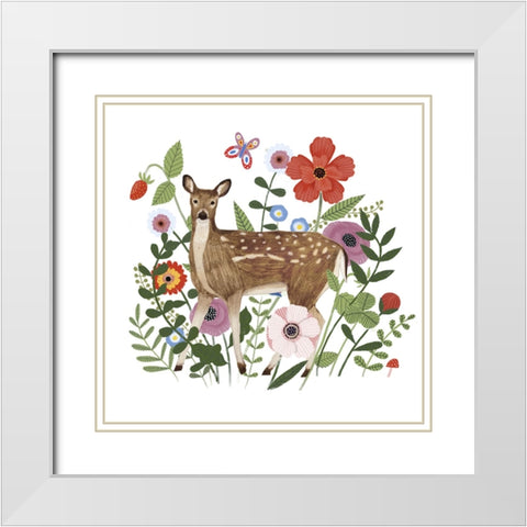 Spring Floral Critters I White Modern Wood Framed Art Print with Double Matting by Barnes, Victoria