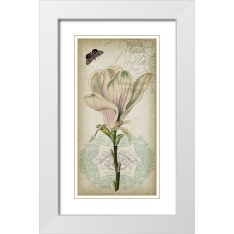Cartouche and Floral I White Modern Wood Framed Art Print with Double Matting by Goldberger, Jennifer