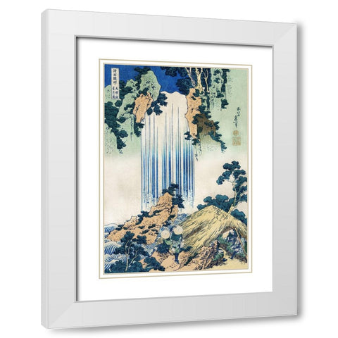 Hokusais Waterfalls I White Modern Wood Framed Art Print with Double Matting by Hokusai, Katsushika