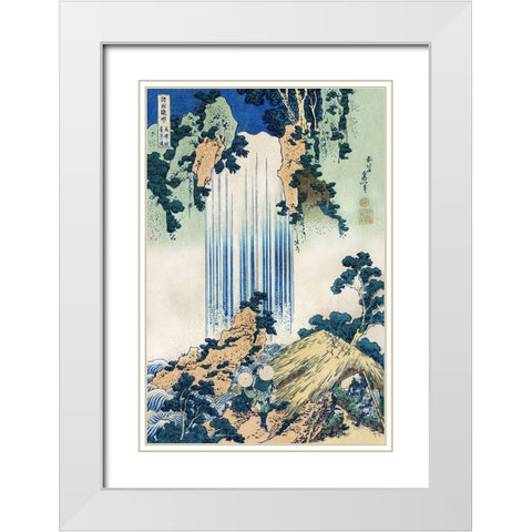 Hokusais Waterfalls I White Modern Wood Framed Art Print with Double Matting by Hokusai, Katsushika