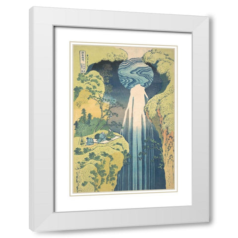 Hokusais Waterfalls II White Modern Wood Framed Art Print with Double Matting by Hokusai, Katsushika