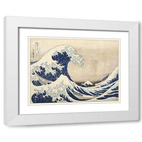 Katsushikas The Great Wave of Kanagawa I White Modern Wood Framed Art Print with Double Matting by Hokusai, Katsushika