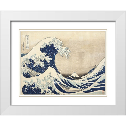 Katsushikas The Great Wave of Kanagawa I White Modern Wood Framed Art Print with Double Matting by Hokusai, Katsushika