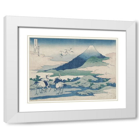 Hokusais Distant Mountains I White Modern Wood Framed Art Print with Double Matting by Hokusai, Katsushika