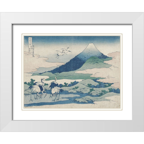 Hokusais Distant Mountains I White Modern Wood Framed Art Print with Double Matting by Hokusai, Katsushika