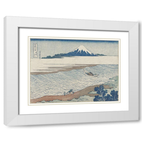 Hokusais Distant Mountains II White Modern Wood Framed Art Print with Double Matting by Hokusai, Katsushika