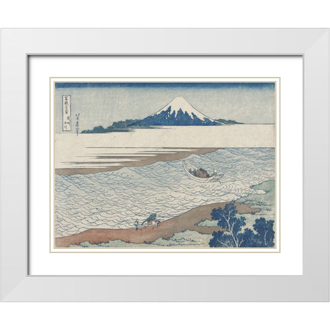 Hokusais Distant Mountains II White Modern Wood Framed Art Print with Double Matting by Hokusai, Katsushika