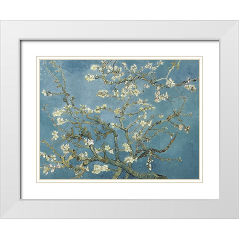 Van Goghs Almond Blossom White Modern Wood Framed Art Print with Double Matting by Van Gogh, Vincent
