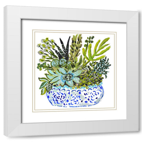 Succelents I White Modern Wood Framed Art Print with Double Matting by Fields, Karen