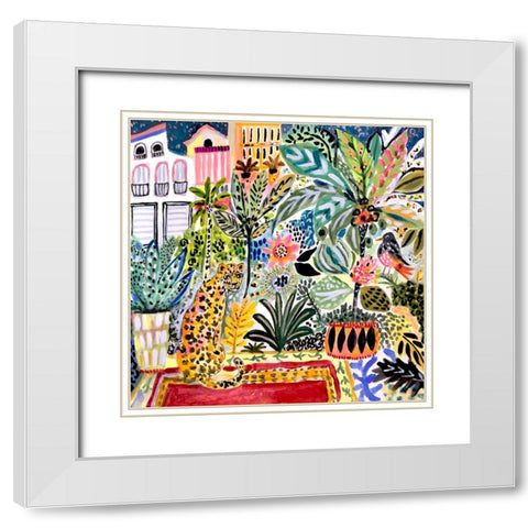 Jungle Cat Landscape I White Modern Wood Framed Art Print with Double Matting by Fields, Karen