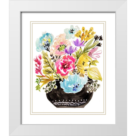 Black Floral Vase I White Modern Wood Framed Art Print with Double Matting by Fields, Karen