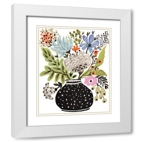 Black Floral Vase II White Modern Wood Framed Art Print with Double Matting by Fields, Karen