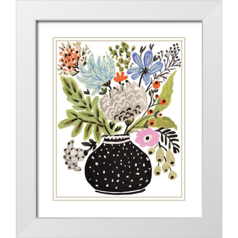 Black Floral Vase II White Modern Wood Framed Art Print with Double Matting by Fields, Karen