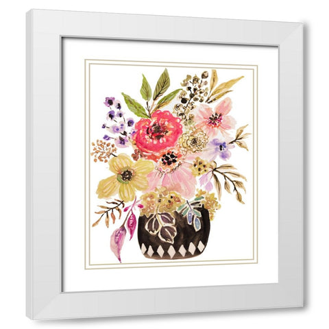 Black Floral Vase III White Modern Wood Framed Art Print with Double Matting by Fields, Karen