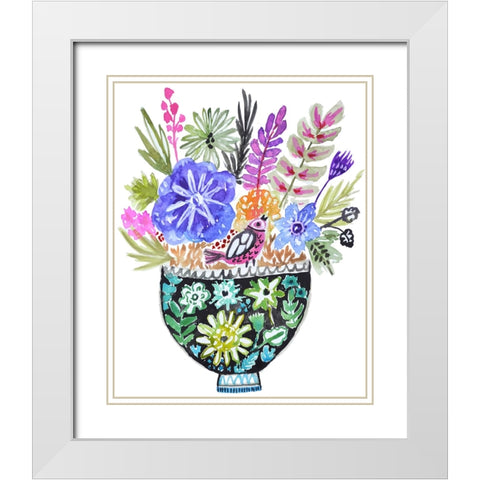 Black Floral Vase IV White Modern Wood Framed Art Print with Double Matting by Fields, Karen